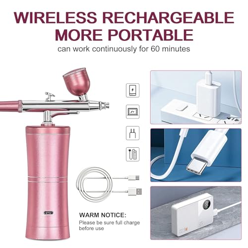 Portable Cordless Airbrush Kit with Compressor - Pink 27PSI Air Brush Gun