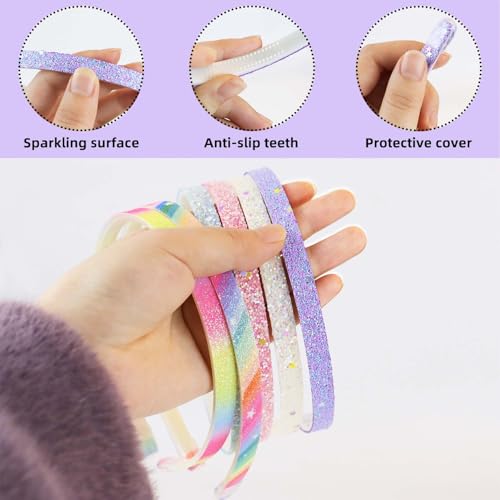 TKYPZY 6 Pack Glitter Headbands - Colorful Non-Slip Hair Accessories