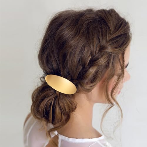 French Metal Hair Barrettes for Women - Large Non-Slip Clip, Gold & Silver