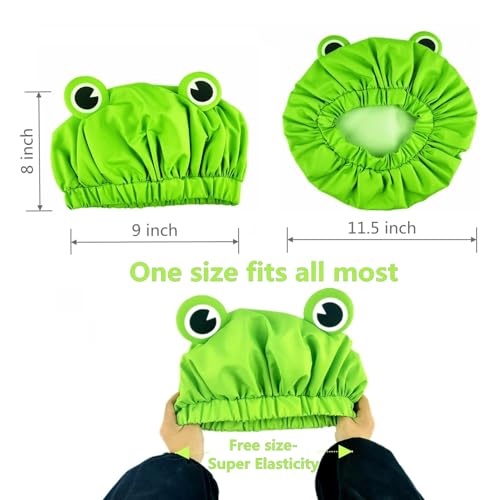 LamaMe Frog Shower Cap - Waterproof Reusable Double-Layer Hair Cap for Women