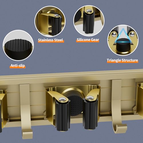 Reliahom Adjustable Broom Holder Wall Mount Storage Rack - 5 Racks & 4 Hooks