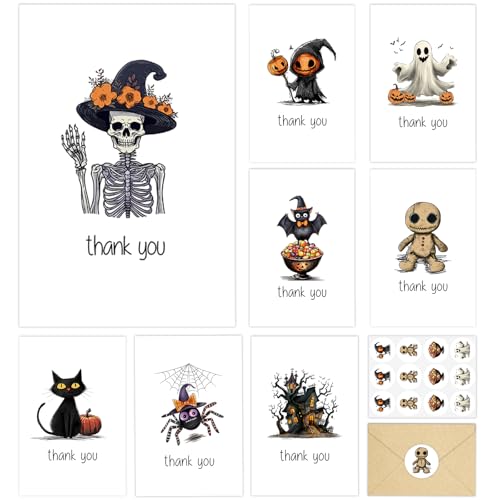 Halloween Thank You Cards - Pack of 24 Spooky Designs with Envelopes