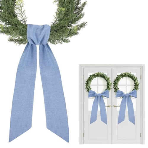 Rustic Blue Wreath Sash - 60 Inch Linen Decor for Front Door