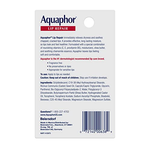 Aquaphor Lip Repair Ointment 0.35 Fl oz Tube (Pack of 2) – Long-Lasting Lip Moisture