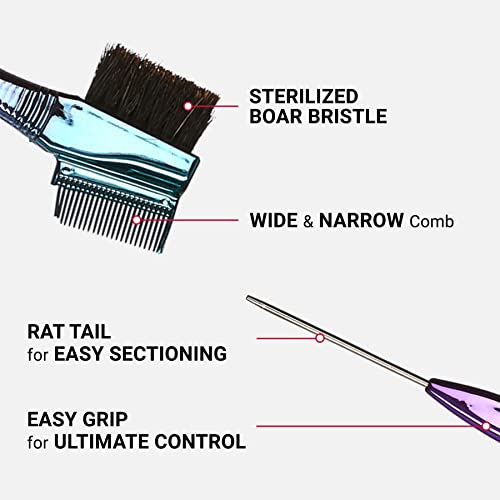 RED by Kiss Chrome Edge Brush 3-in-1 Boar Bristle Comb for Edges, Baby Hairs & Brows – Pin Tail