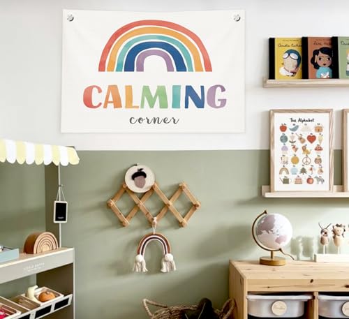 Boho Rainbow Calming Corner Wall Decor - 30x20 Inch Canvas Banner