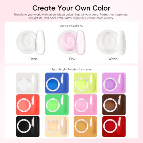 PEACECOLOR Acrylic Nail Kit with UV Lamp, Powder, Glitter & Tools