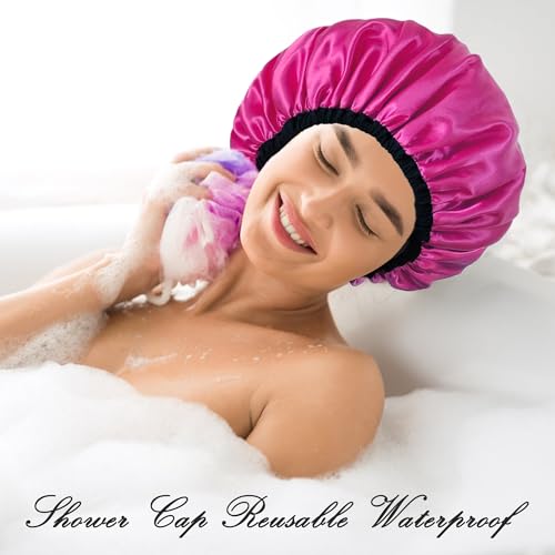 Choshion Set G Satin Waterproof Shower Cap for Women - Large, Reusable