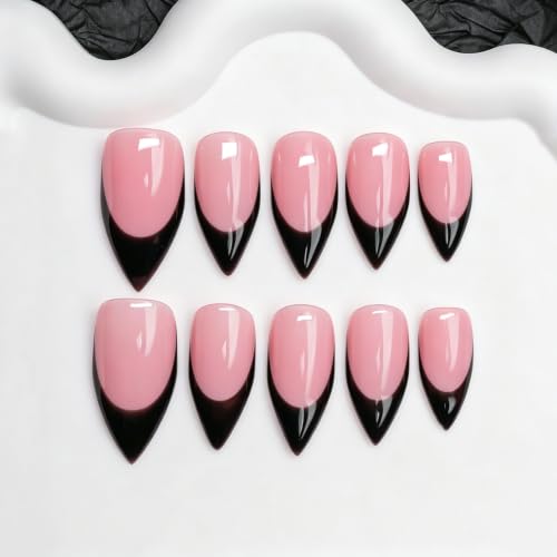 White French Tip Stiletto Press On Nails - Handmade Pen Shape Fake Nails