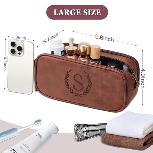 Janhavi Men's Travel Toiletry Bag - Red Brown with Engraved Initials