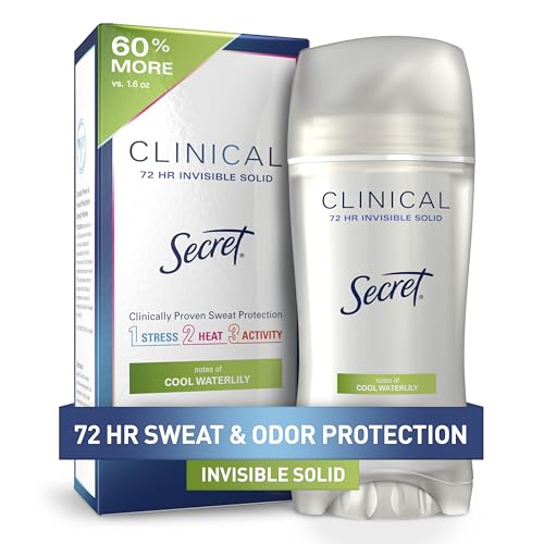 Secret Clinical Strength Antiperspirant Deodorant for Women, 2.6 oz, Cool Waterlily - 72hr Sweat & Odor Protection, Invisible Solid, Stress & Odor Control