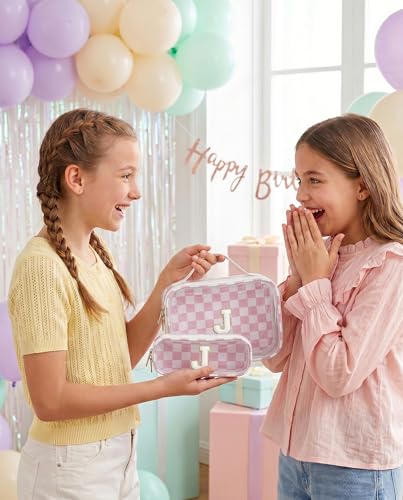 LETGO Personalized Checkered Makeup Bag Set of 2 - Pink & Beige J Variation