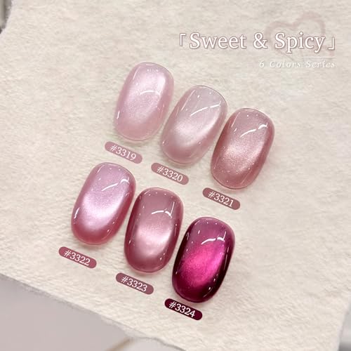 GAOY Cat Eye Gel Nail Polish Set - 6 Colors with Magnet, Holographic Glitter