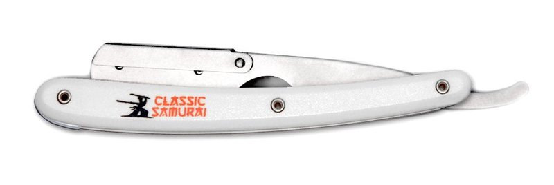 Classic Samurai Stainless Steel Professional Barber Folding Straight Edge Razor with 200 Count Lord Single Razor Blades (White)