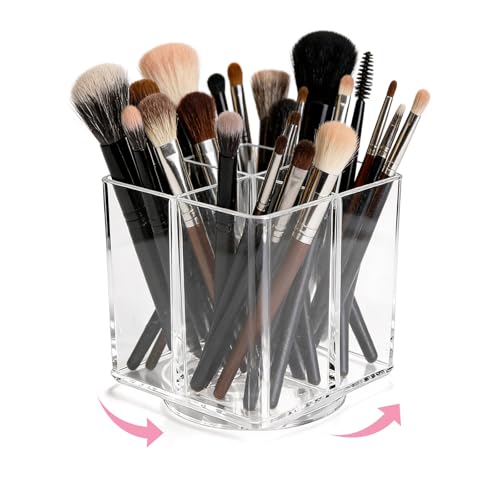 Clear Rotating Acrylic Makeup Brush Holder with 4 Slots