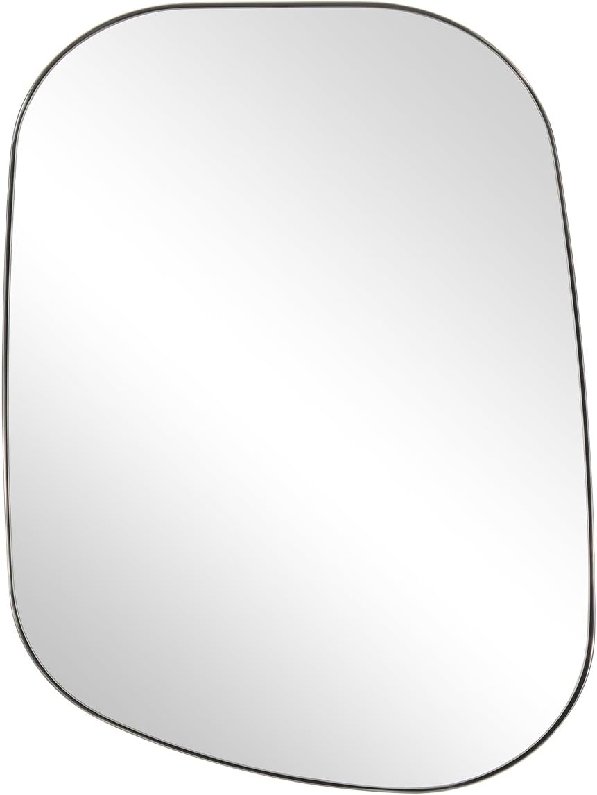 Chrome Asymmetrical Wall Mirror - Unique 24"x32" Irregular Design with SUS304 Stainless Steel Frame for Bathroom, Bedroom, Entryway