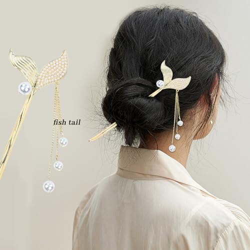 inSowni 8-Piece Vintage Gold Metal Hair Sticks with Flowers & Pearls for Women Girls - Traditional Chinese Style, Updo & Bun Holders, Model A