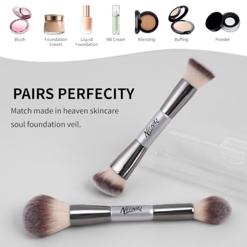 NEONIQ Silver Double Ended Face Makeup Brush Set - 2 Pcs, Multi-Functional