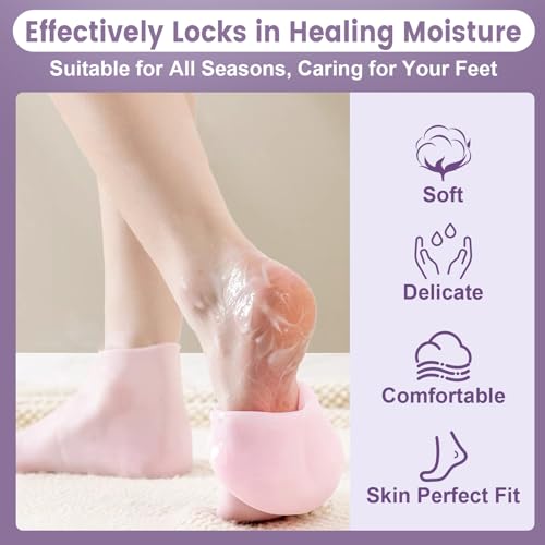 TEAWOO Moisturizing Silicone Heel Socks for Cracked Feet - 2 Pairs