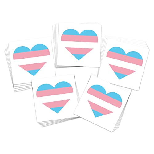 Transgender Heart Temporary Tattoos - LGBTQ Pride Flag & Support Stickers, 25 Pack