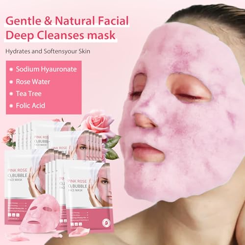 GUOYAOLIFU Rose Bubble Face Mask Sheet Hydrating Deep Cleansing Skin Care for Women