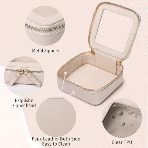 LOFOWN Clear Makeup Bag Set (Beige, M+Mini) - Travel Toiletry Pouch