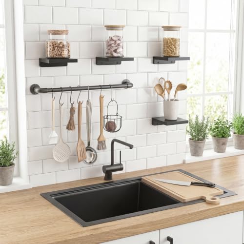 Fixwal Set of 4 Small Black Floating Shelves - 5 Inch Wood Wall Decor