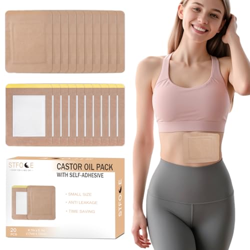 STFOCE Disposable Castor Oil Patches - 20 Pack Organic Cotton Body Wraps