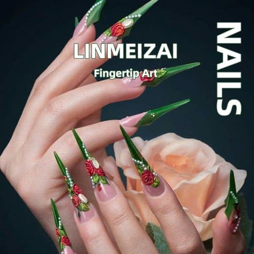 LINMEIZAI SS-C12 Blue Marble French Press On Nails 24 Pack - Long Square Fake Nails for Women