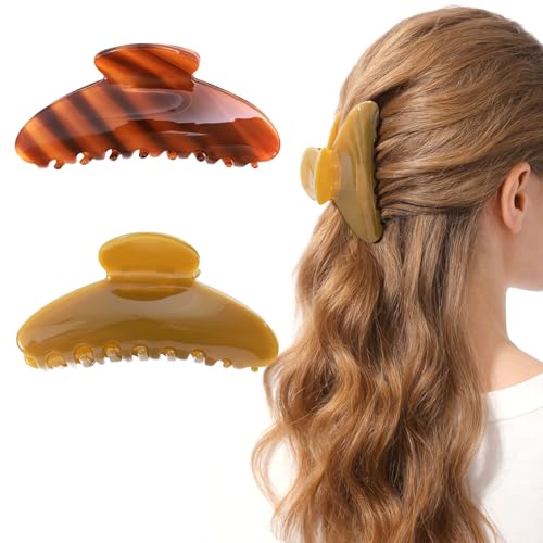 BOUNIQ 4.1-Inch Large Acetate Claw Clips - Caramel & Olive Green Set