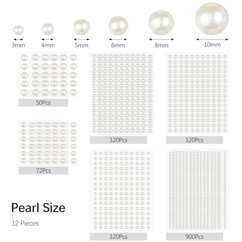 Self-Adhesive Pearl Stickers Set - 1982 Decorative Gems for Crafts & Makeup
