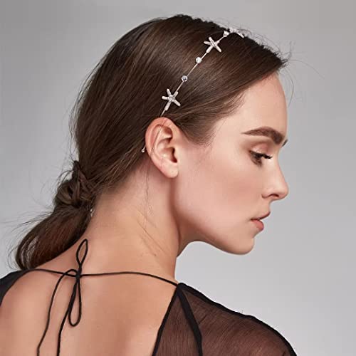 Starfish & Seashell Rhinestone Headbands Set of 3 - Mermaid Bridal Tiaras, 2 Gold 1 Silver