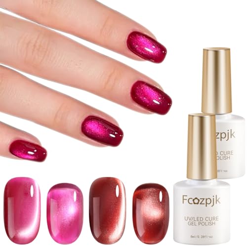 Fcozpjk Cat Eye Gel Nail Polish Set - 2PCS Cherry Red & Hot Pink