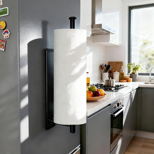 Magnetic Paper Towel Holder - No Drill, Black Stainless Steel