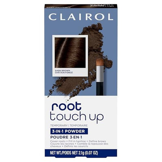 Clairol Root Touch-Up Temporary Concealing Powder, Dark Brown Hair Color | Ammonia Free | Instantly Cover Roots + Define Eyebrows | On-the-Go Compact with Mirror and Application Brush | Pack of 1