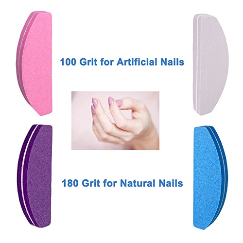 GigaGround 80 Pcs Multicolor Nail Buffers Double Sided 100/180 Grit Portable & Washable