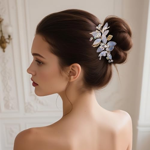 Coucoland Gold Bridal Headband for Brides Handmade Floral Sparkling Hair Accessory