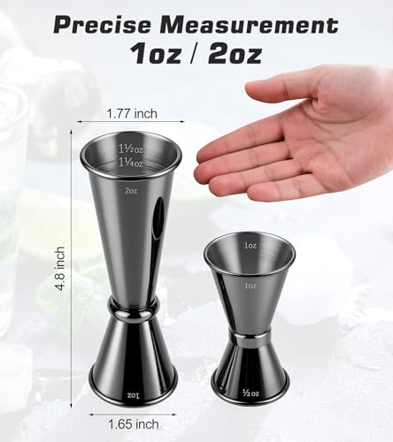 PAGWS 2-Pack Stainless Steel Cocktail Jiggers - 1oz/2oz & 0.5oz/1oz