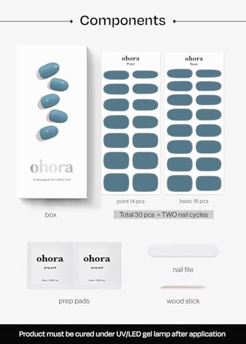 ohora Semi Cured Gel Nail Strips - Solid Blue, 30 Wraps, Easy Apply