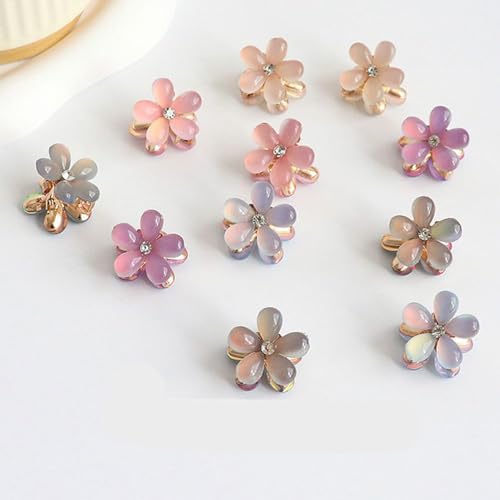 Blue Gradient Crystal Cat's Eye Flower Claw Clips for Women & Girls - 10 Pack