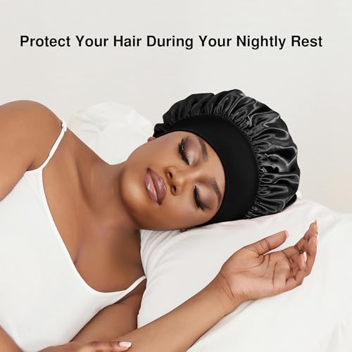Aiphamy Satin Sleep Bonnets - 9 Pack Wide Band Hair Caps for Curly Hair