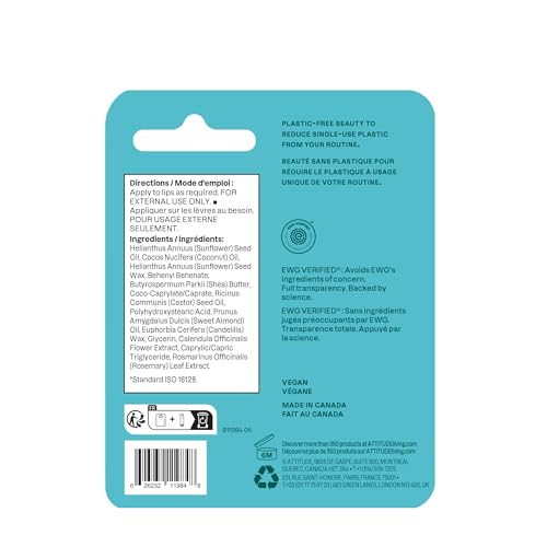 ATTITUDE Unscented Lip Balm Pack of 2 - Vegan, Nourishing Shea & Coconut Oils
