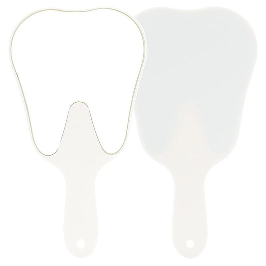 LVCHEN Cute Tooth Shaped Plastic Hand Mirrors - Dental Handheld Mirror High-Definition Makeup Mirror with Handle Dental Office Decorations with A Hole for Oral Clinic Salon Barber（White