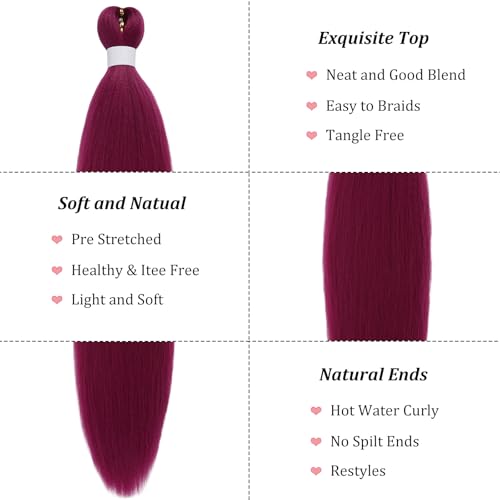 Pre Stretched Burgundy Boho Braiding Hair Extensions - Curly Wavy Crochet Hair for Black Women