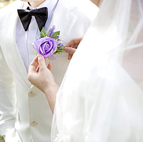 Purple Lavender Boutonniere for Men - Artificial Rose Floral Pin