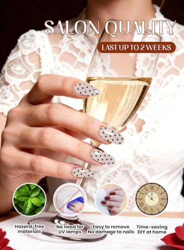 Pink Polka Dot Gel Nail Strips - 44 Pcs, No UV Light Needed, Long Lasting & Easy Apply