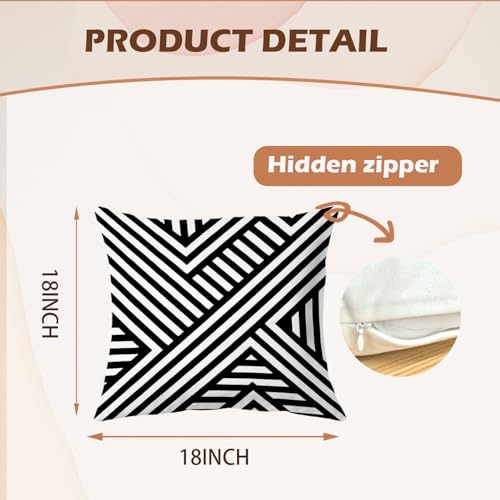 Black and White Decorative Pillow Covers 18x18 (Set of 2) - Abstract Flannel for Indoor & Outdoor Use