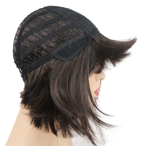 Lydell 8" Short Bob Wig with Flat Bangs - Heat Resistant Synthetic Hair