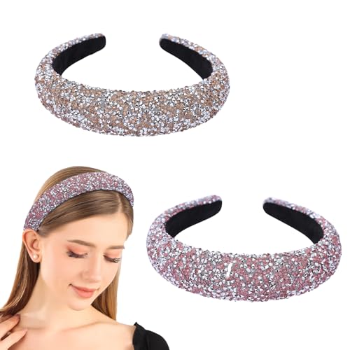Cutewing Rhinestone Padded Headbands for Women - 2PCS NO11B, Trendy Bling Accessories