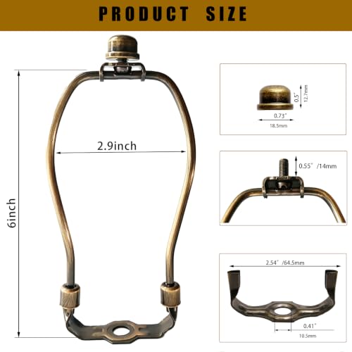 HeYuGo 6 Inch Lamp Harp Kit - Antique Brass, 2 Pack with Finials